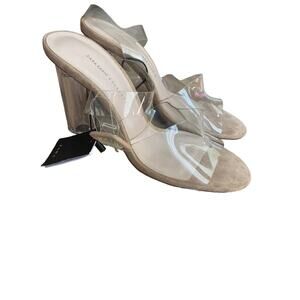 Zara NWT clear block heels neutral suede size 9